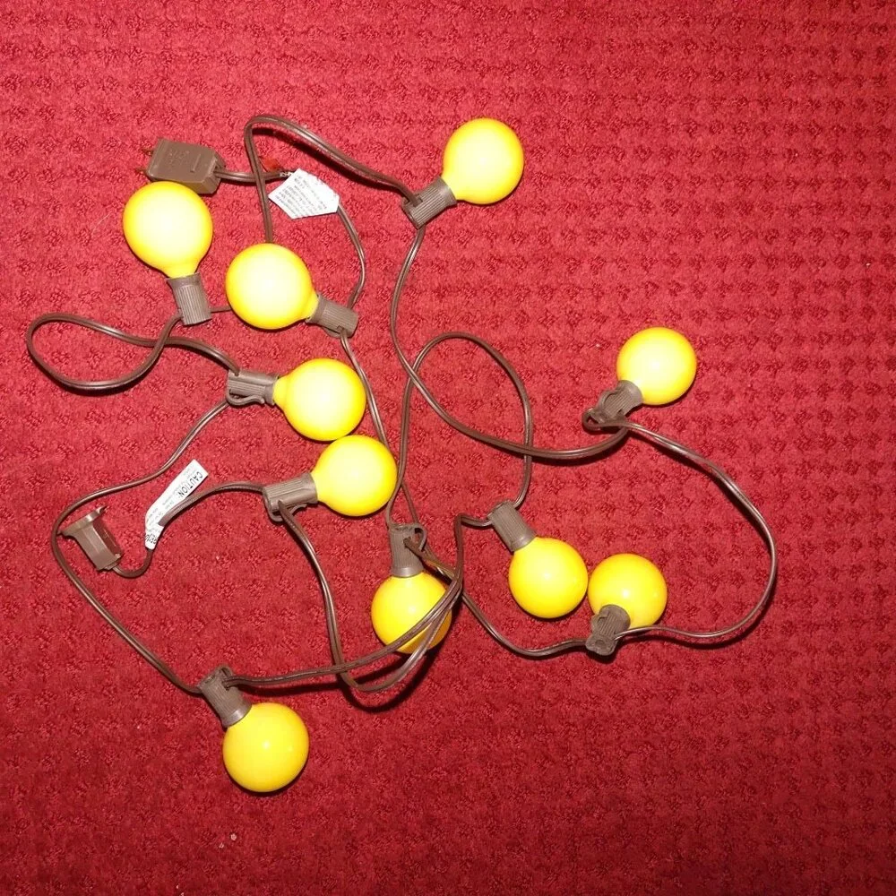 Warm Yellow Globe String Lights 10 Bulbs Indoor/Outdoor Brown Wire 8 Ft Plug-In
